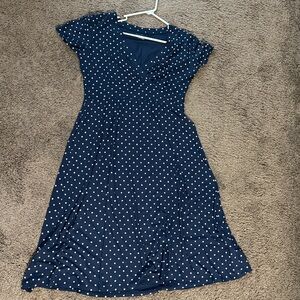 L.L. Bean Navy and White Polka Dot Midi Dress